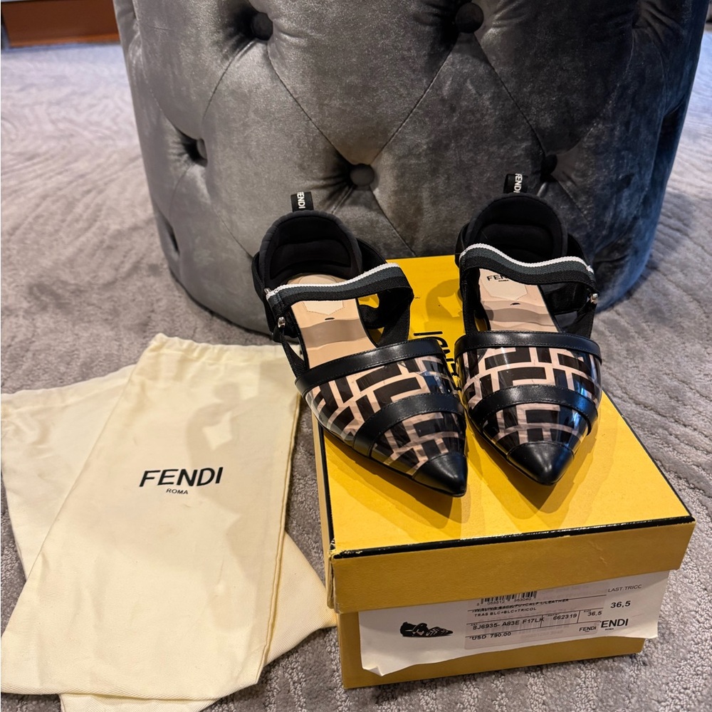 Fendi slingback leather flats. Size 35. Worn once. Made in Italy